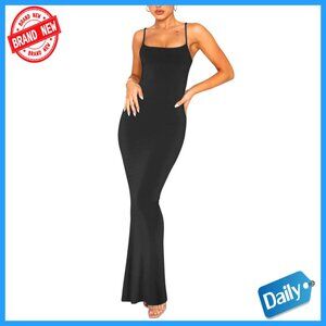 Ribbed Slip Dress Elegant Sleeveless Backless Bodycon Maxi Formal Evening Wear